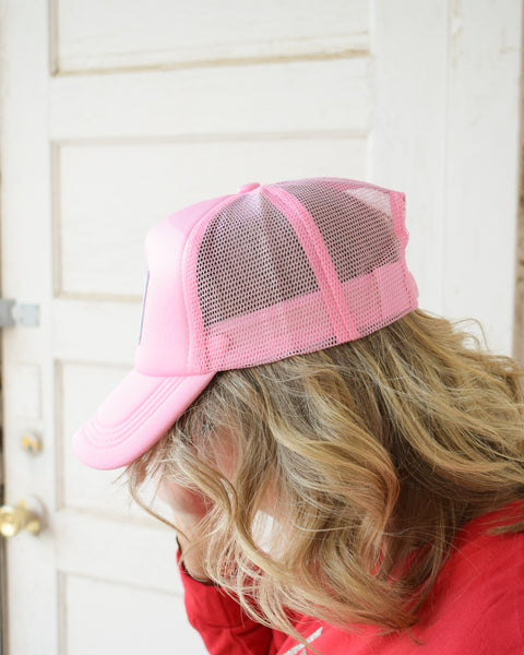 PUT IT ON MY HUSBAND'S TAB TRUCKER HAT- PINK