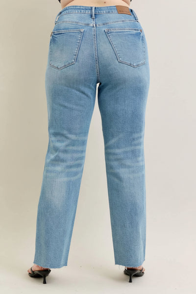 Judy Blue Jeans High Ride Rigid Magic Star Shaped Destroy 90's Straight Jeans Reg/Curvy