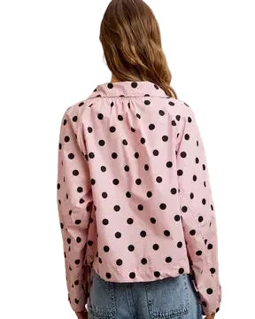 Polka Dot Hooded Windbreaker Jacket - Reg/Curvy - Dusty Pink - Salty Lime Boutique