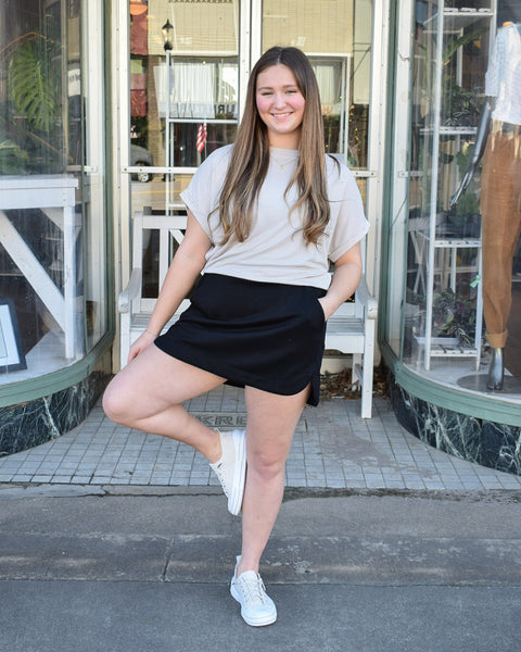 HIGH WAIST SKORT SKIRT - BLACK