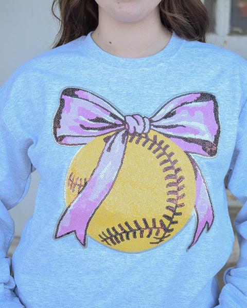 SOFTBALL BLING SWEATSHIRT - HEATHERED GREY