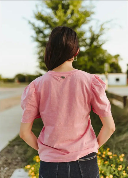 Pink mineral washed yeehaw boots embroidered half sleeve top - Pink - Salty Lime Boutique