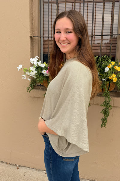 CAPE SLEEVE KNIT BLOUSE -  TAUPE - Salty Lime Boutique