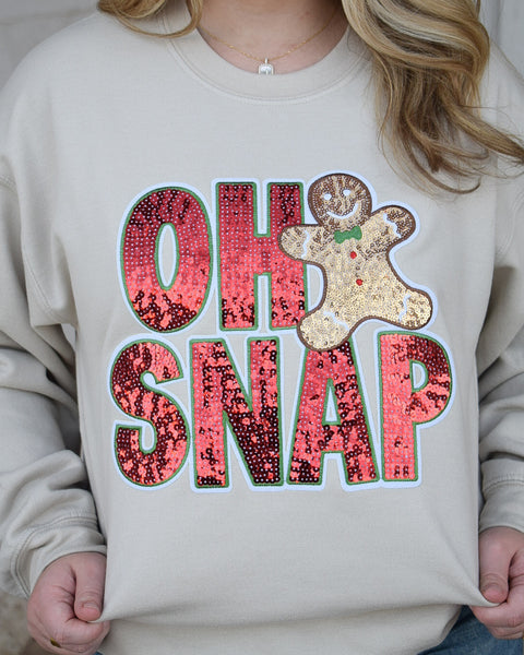 OH SNAP SEQUINS PATCH SWEATSHIRT - TAN