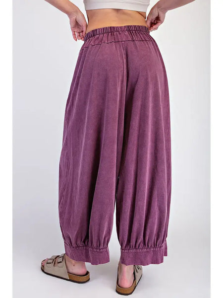 Mineral Washed Cotton Wide Balloon Pants - Black Cherry - Salty Lime Boutique