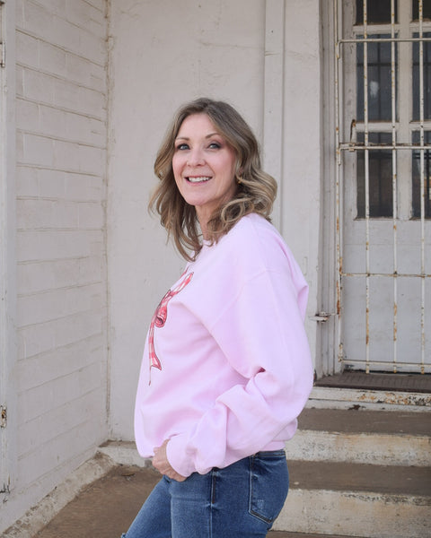 BIG ON BOWS PINK PLAID SWEATSHIRT - PINK - Salty Lime Boutique