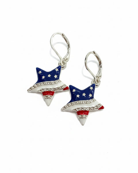 Patriotic Star Dangle Earring - Silver