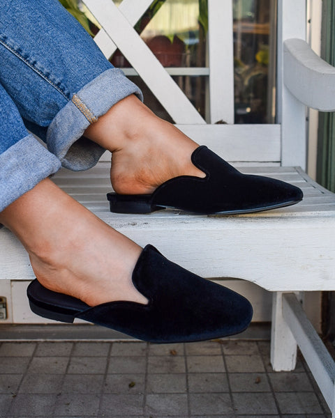 SPOTLIGHT FLAT MULE BY CORKYS - BLACK VELVET