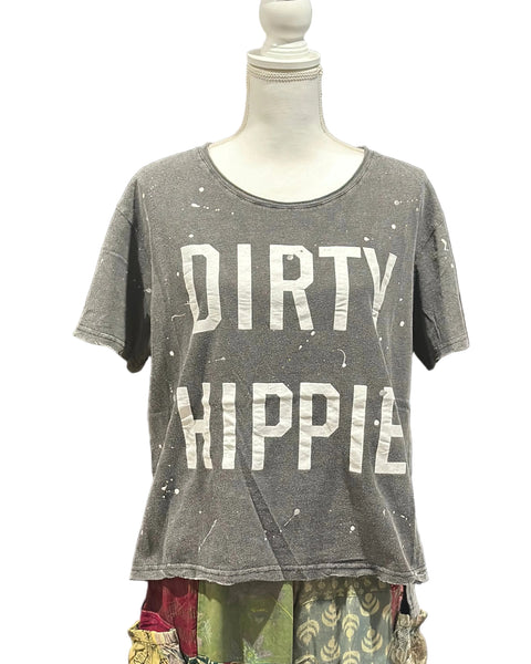 DIRTY HIPPIE DISTRESSED TEE - VINTAGE BLACK - BY JADED GYPSY - Salty Lime Boutique