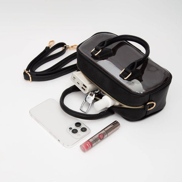 TG10774 Clear Plastic East-West Top Handle/Crossbody Bag: Black - Salty Lime Boutique