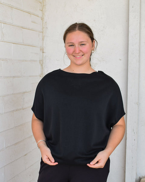 CLAUDIA SHORT SLEEVE DOLMAN TOP - BLACK
