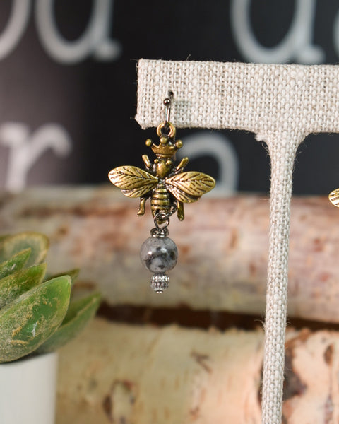 VINTAGE BEE & STONE BEAD EARRINGS