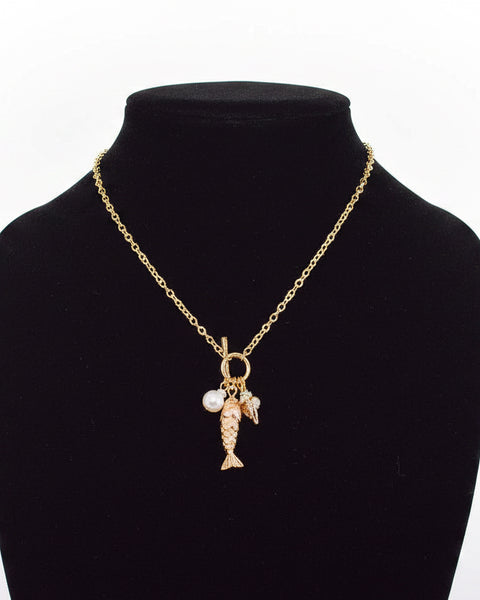 FISHY CHARM NECKLACE - GOLD - Salty Lime Boutique