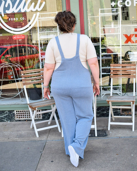 CURVY - SLEEVELESS SOLID RIBBED JUMPSUITS - DENIM