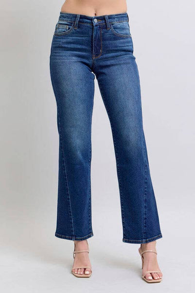 MID RISE SIDE SEAM DETAIL STRAIGHT JEANS BY JUDY BLUE - REG/CURVY