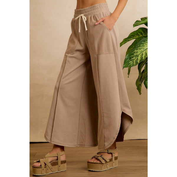 French Terry Out Seam Detail Tulip Hem Pants- Taupe - Reg/Curvy - Salty Lime Boutique