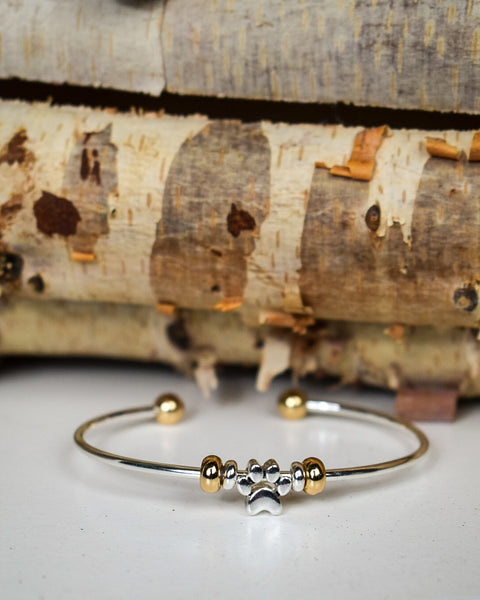 PAW PRINT CHARM CUFF BRACELET - SILVER