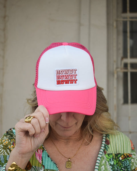 HOWDY HOWDY HOWDY TRUCKER HAT - HOT PINK - Salty Lime Boutique