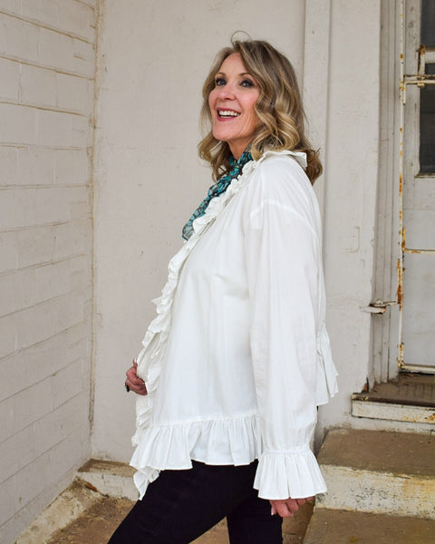 RUFFLED COTTON TOP - BY A RARE BIRD - WHITE