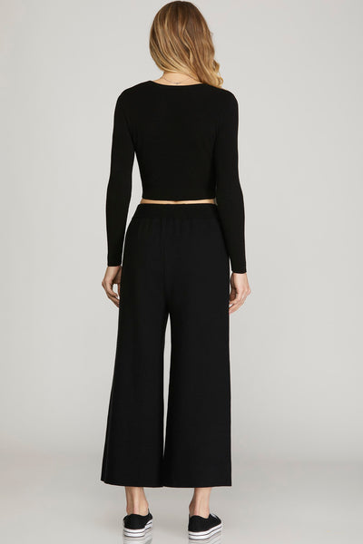 DANNI WIDE LEG SWEATER KNIT PANT - BLACK - Salty Lime Boutique