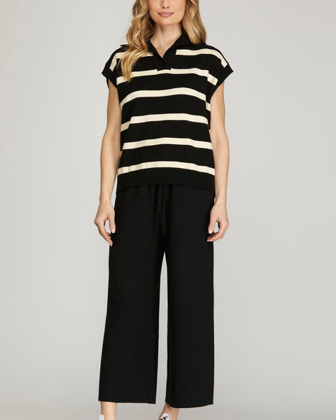 DANNI WIDE LEG SWEATER KNIT PANT - BLACK - Salty Lime Boutique