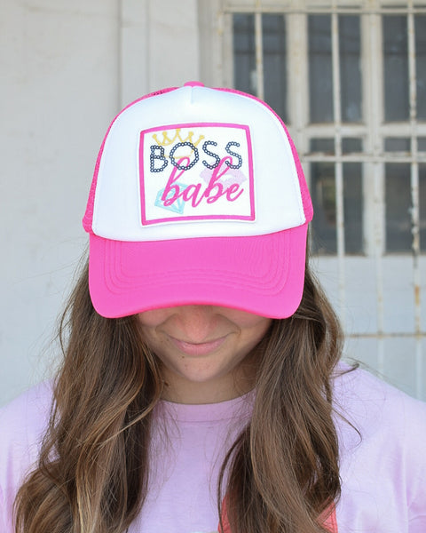 BOSS BABE TRUCKER HAT - HOT PINK/WHITE