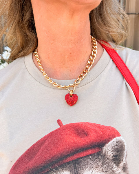 Red Pave Heart Necklace