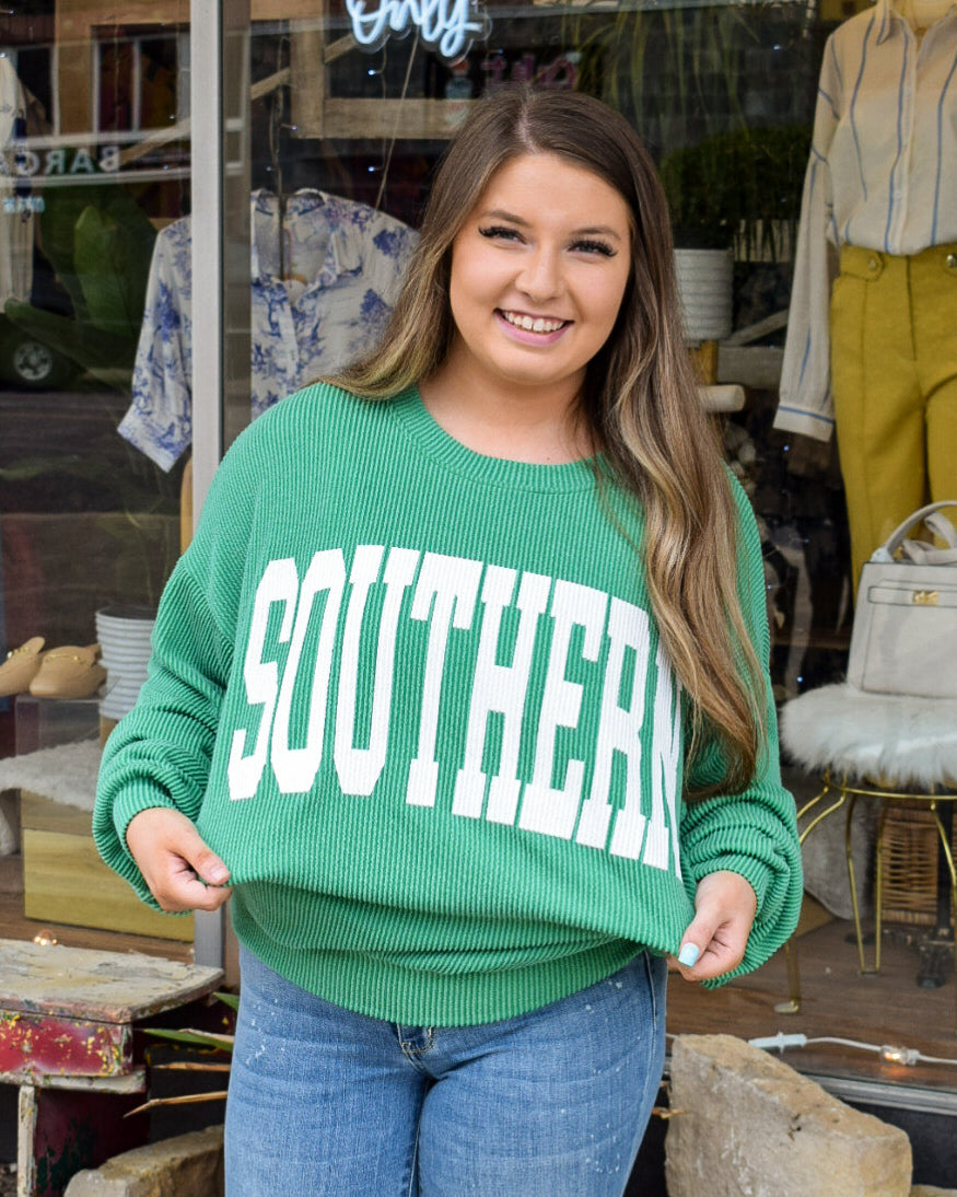 SOUTHERN RIB CORD SWEATSHIRT - KELLY