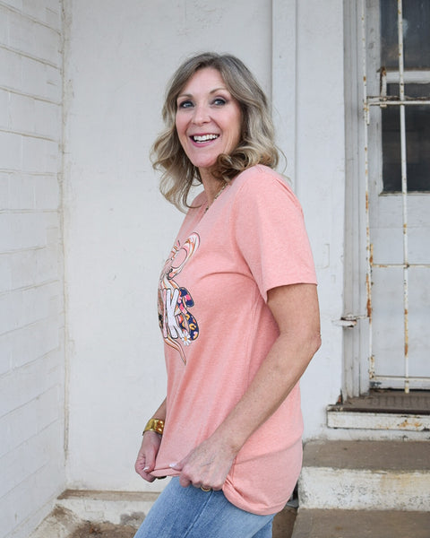 GIVE THANKS GRAPHIC TEE - HEATHERED PEACH CURVY