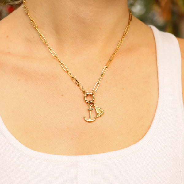 PAPERCLIP CARABINER CHARM HOLDER NECKLACE - 18K GOLD PLATED