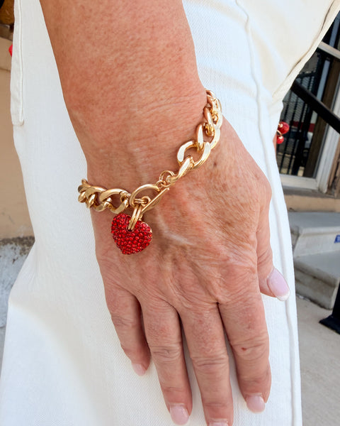 Red Pave Heart Bracelet