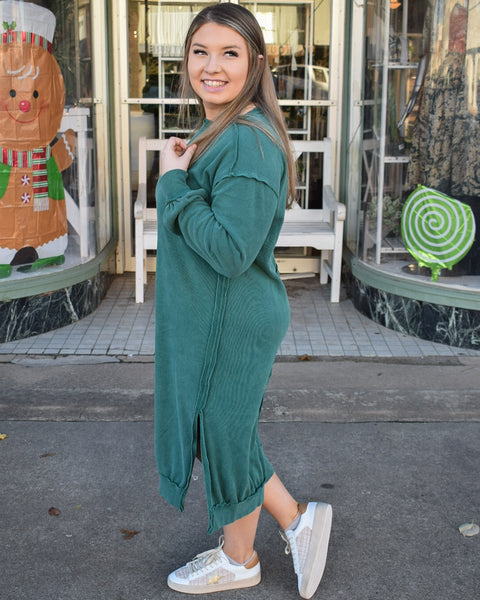 OUT FOR COFFEE SWEATSHIRT DRESS - DARK GREEN