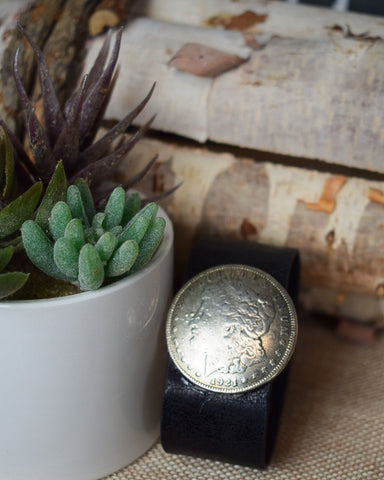 COIN LEATHER CUFF BRACELET - 2 COLORS