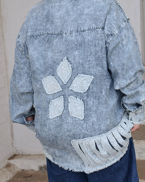 PATCHWORK OPEN CARDIGAN TOP BY A RARE BIRD - DENIM - Salty Lime Boutique