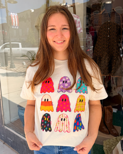 Colorful Ghosts Graphic Tee - Oatmeal - Reg/Curvy