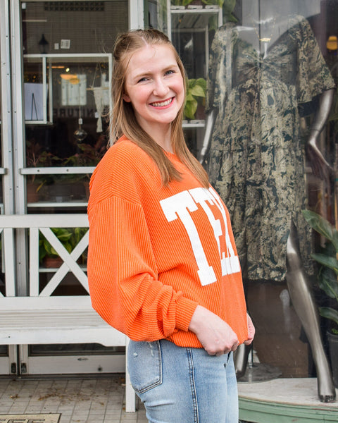 TEXAS RIBBED CORD SWEATSHIRT - ORANGE