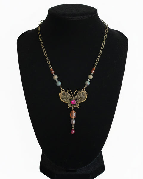 Boho Butterfly Necklace  -  Antiqued Brass