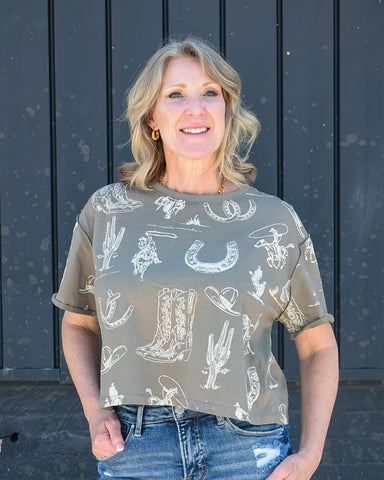WESTERN PRINTED SHORT SLEEVE TEE - 2 COLORS
