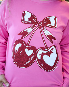 HEART CHERRIES SWEATSHIRT - PINK - REG/CURVY