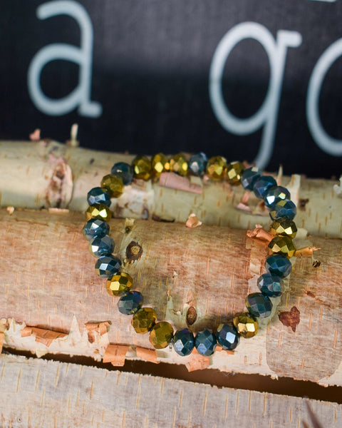 CHARCOAL & GOLD SM GLASS BEADED STRETCHY BRACELET - Salty Lime Boutique