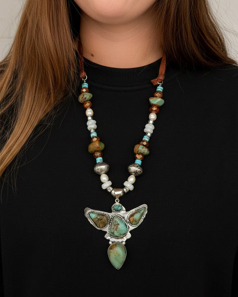 THUNDERBIRD W/ AUTHENTIC TURQUOISE PENDANT - GERMAN SILVER - Salty Lime Boutique