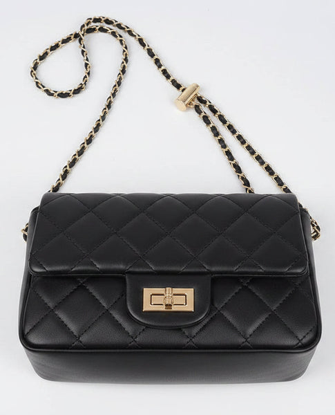 Quilted Faux Leather Flap Bag: Black - Salty Lime Boutique