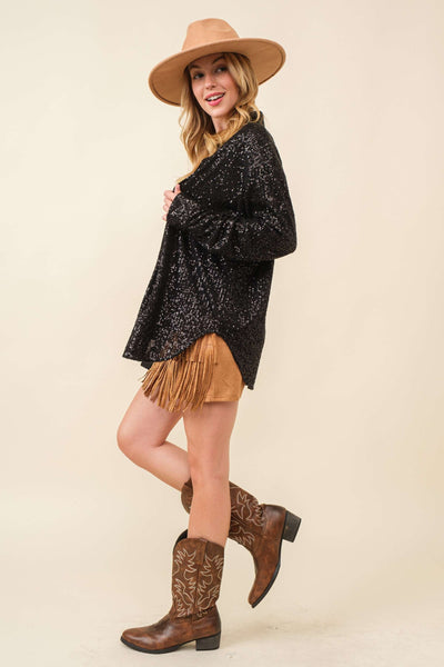 LUCKY SEQUIN SHIRT - BLACK
