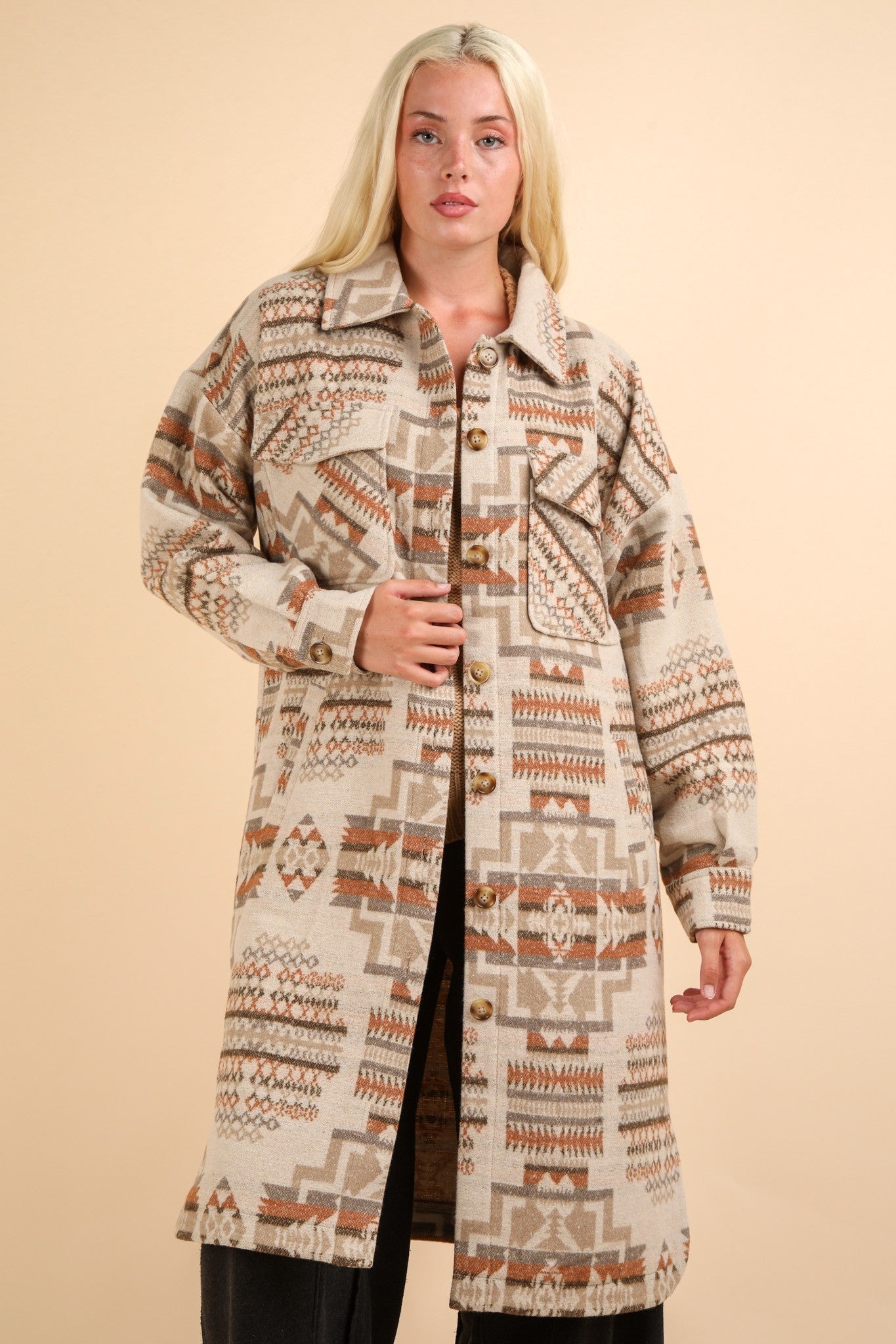 AZTEC SHACKET COAT  - MOCHA MIX