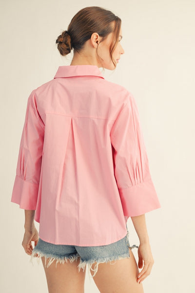 SWEET ESCAPE TOP WITH PEARL BUTTONS - PINK - Salty Lime Boutique