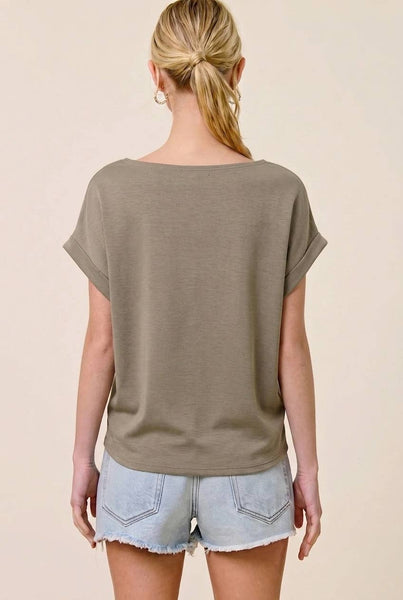 Harper Scuba Cuffed Sleeve Dolman Top - Olive