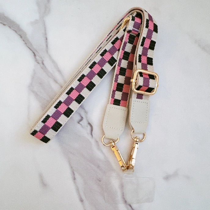CHEKCERED CROSSBODY PHONE LANYARD/PURSE STRAP - 4 COLORS