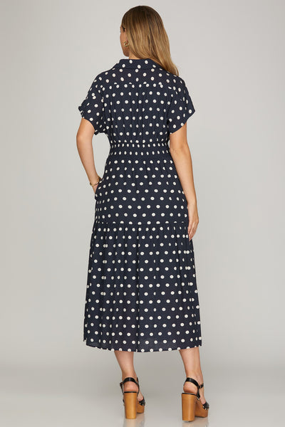 POLKA DOT DRESS - NAVY - REG/CURVY - Salty Lime Boutique