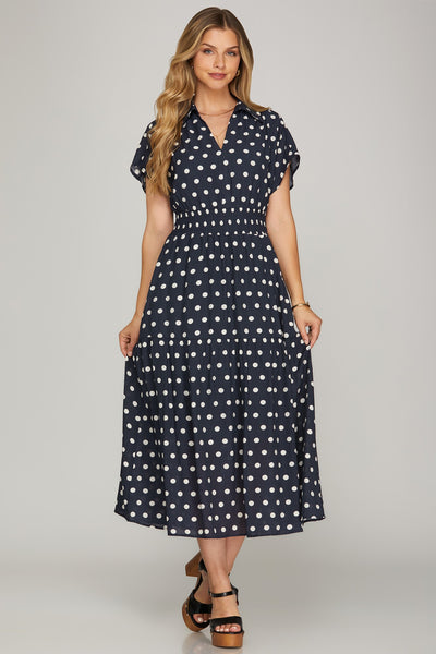 POLKA DOT DRESS - NAVY - REG/CURVY - Salty Lime Boutique