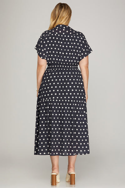 POLKA DOT DRESS - NAVY - REG/CURVY - Salty Lime Boutique